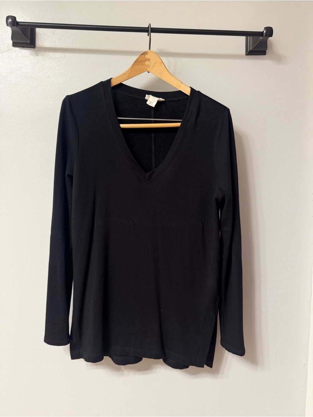 LOFT Black V-Neck Long Sleeve Top Tunic Luxe Fleece Lined Lounge XS